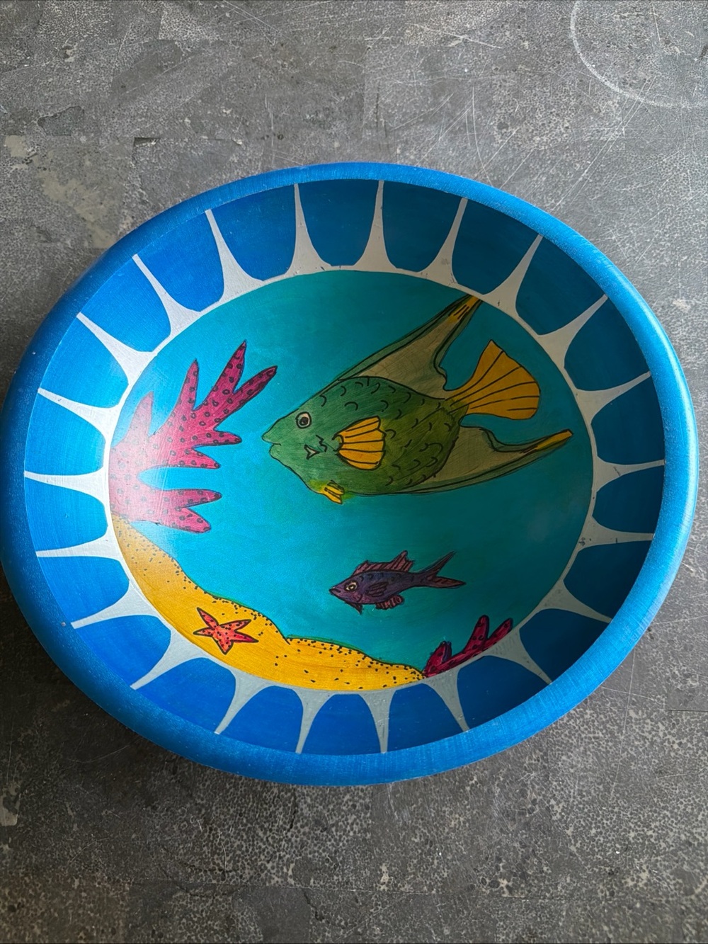 Janis Childs Key West signed Tropical Fish Mango Wood Salad Bowl 10 inch
